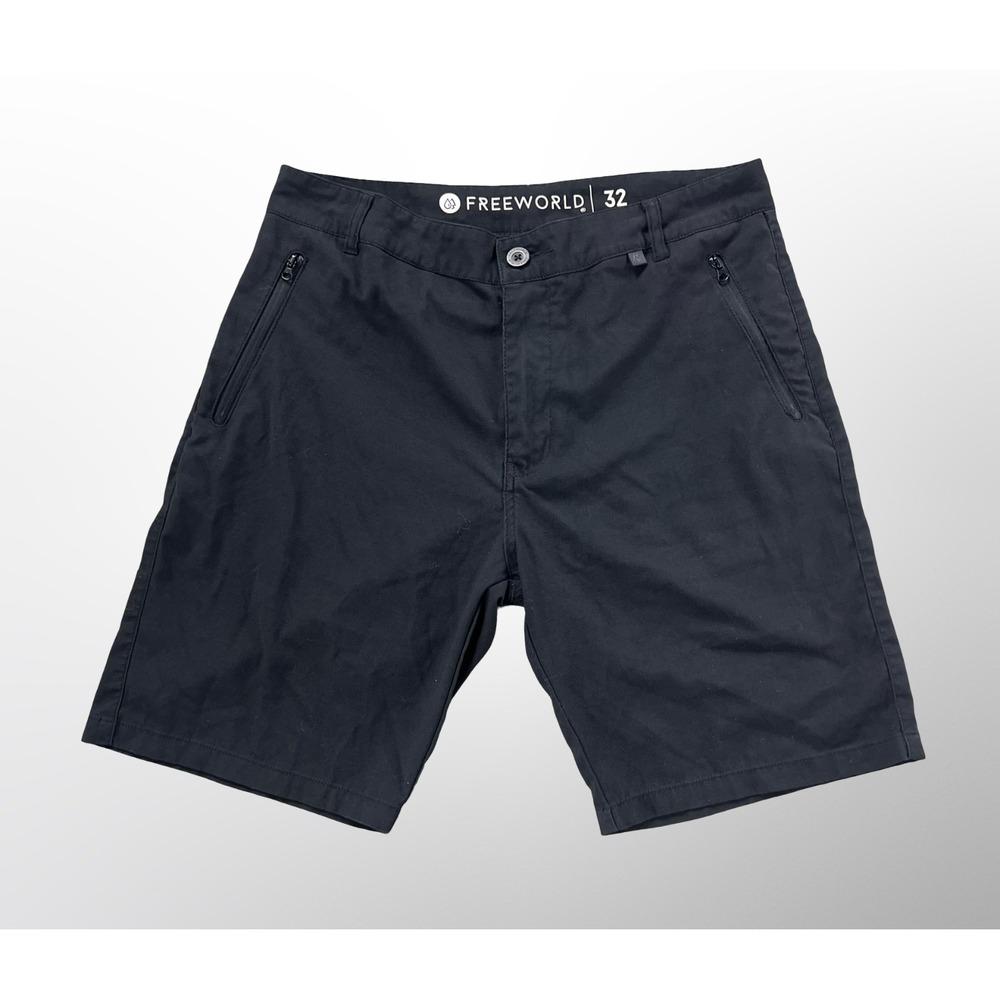Freeworld Hybrid Mens 32 Black Stretch Chino Shorts Skate Swim Zip Pockets